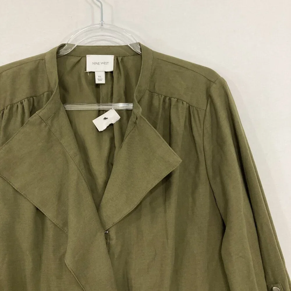 New Nine West size XL Green Olive Soft Comfy Rolled Sleeve Full Zip Jacket - Picture 6 of 11